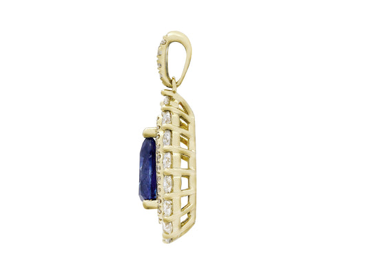 18K Yellow Gold Pear Cut Sapphire and Diamond Pendant