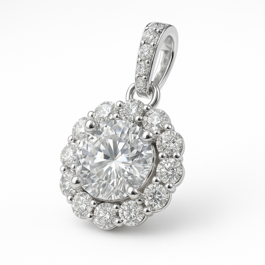 18K White Gold Flower Diamond Pendant-PE4238DI