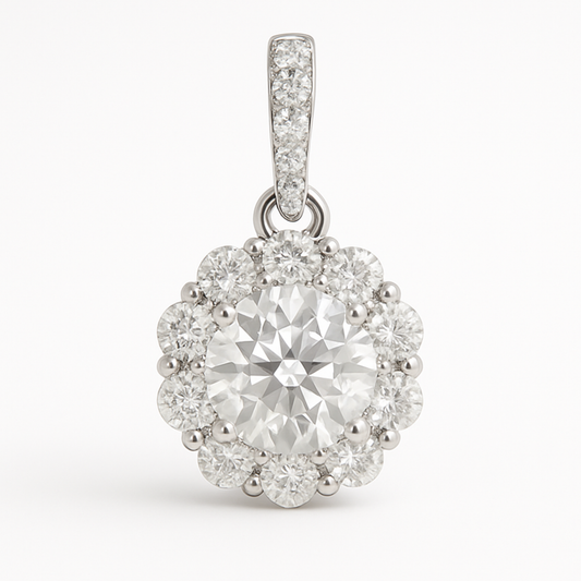 18K White Gold Flower Diamond Pendant-PE4238DI