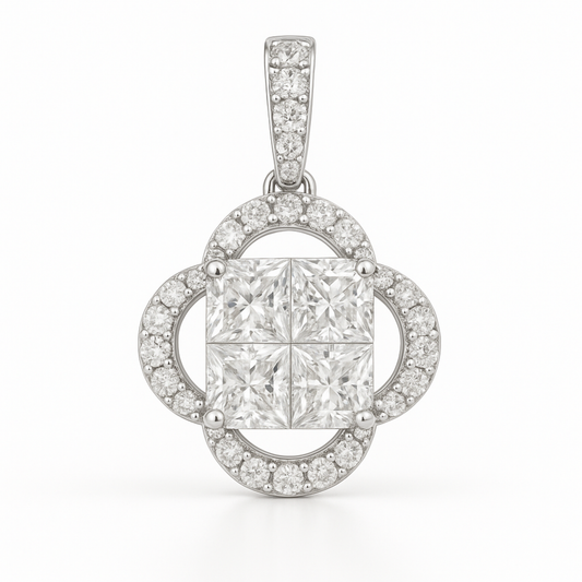 18K White Gold Princess Cut Diamond Pendant-PE4244DI
