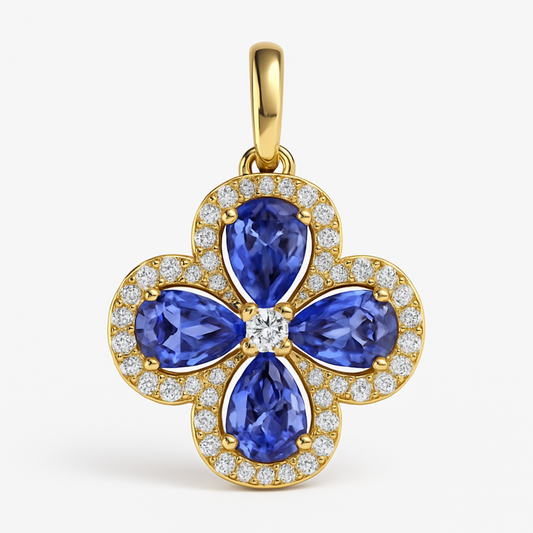 14K Yellow Gold Tanzanite Diamond Pendant-PG3671TA