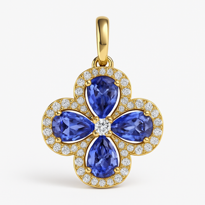 14K Yellow Gold Tanzanite Diamond Pendant-PG3671TA