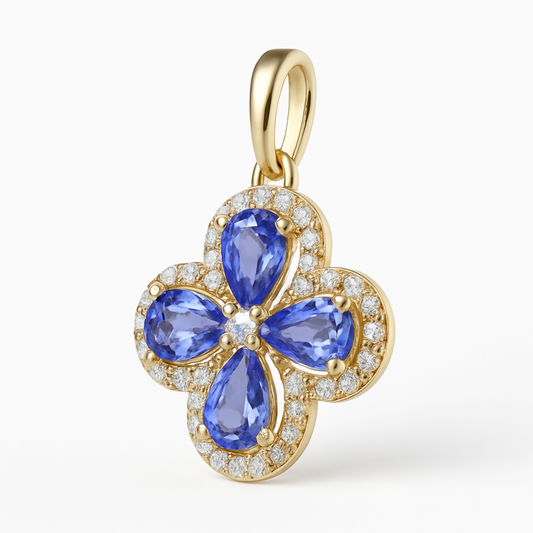 14K Yellow Gold Tanzanite Diamond Pendant-PG3671TA