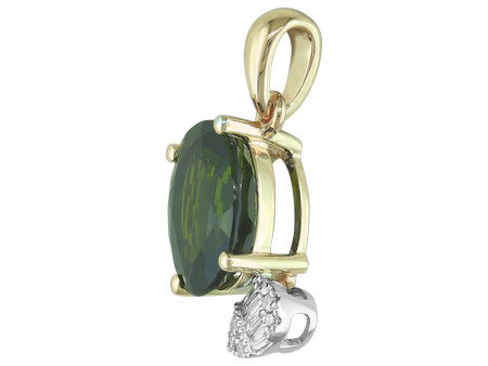 14K Yellow & White Gold Oval Green Tourmaline Diamond Pendant