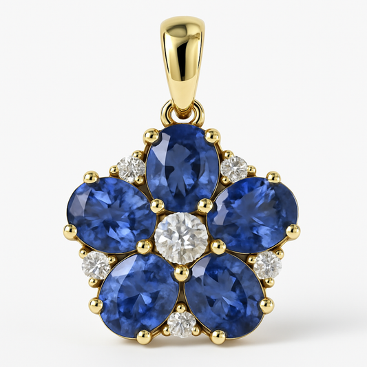 14K Yellow Gold Tanzanite Diamond Pendant-PG5012TA