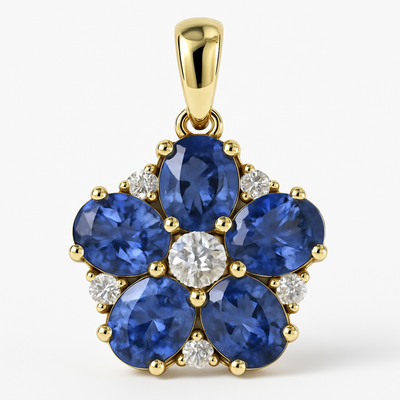 14K Yellow Gold Tanzanite Diamond Pendant-PG5012TA