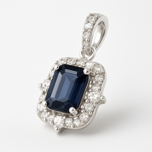 14K White Gold Octagon Sapphire Diamond Pendant-PG5032SA