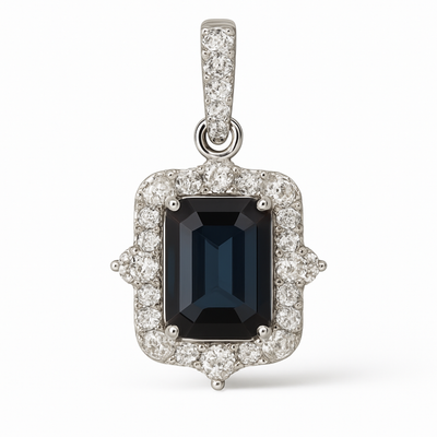 14K White Gold Octagon Sapphire Diamond Pendant-PG5032SA