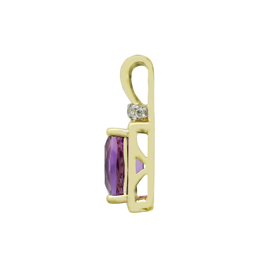 14K Yellow and White Gold 2 Tone Amethyst and Diamond Pendant Birthstone Jewelry