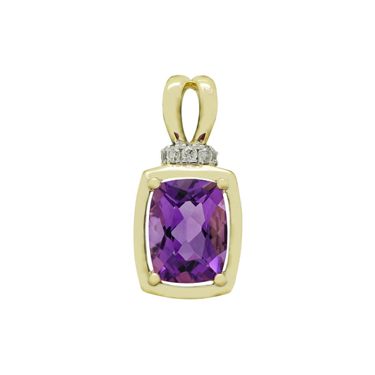 14K Yellow and White Gold 2 Tone Amethyst and Diamond Pendant Birthstone Jewelry