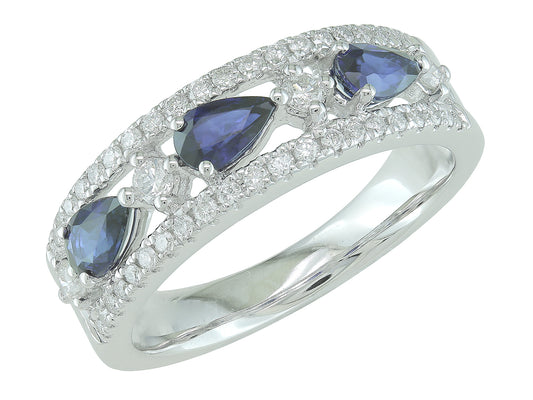 14K White Gold Sapphire Diamond Ring