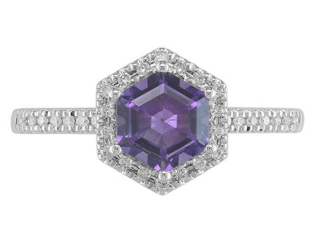 14K Gold Birthstone and Diamond Ring White/Yellow/Rose Gold