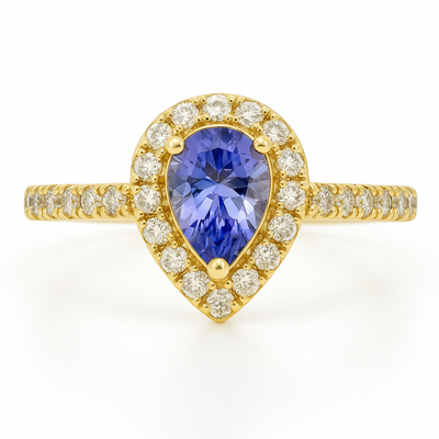 14K Yellow Gold Tear Drop Tanzanite Diamond Ring-RG6103TA