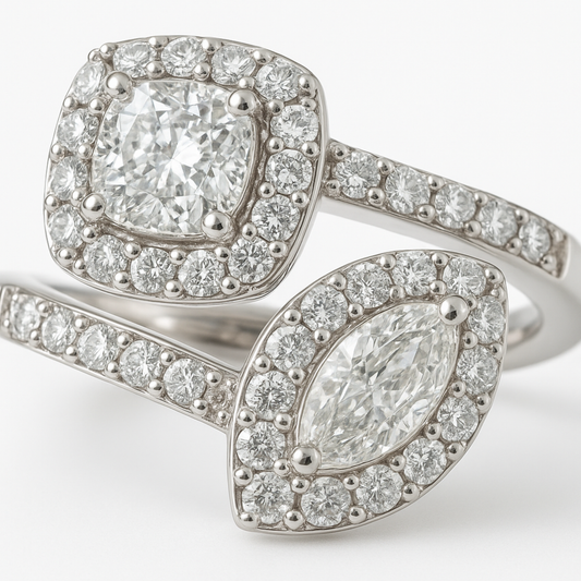 14K White Gold Cushion Marquise Diamond Ring-RG6115DI