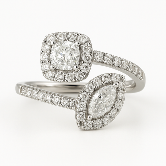 14K White Gold Cushion Marquise Diamond Ring-RG6115DI