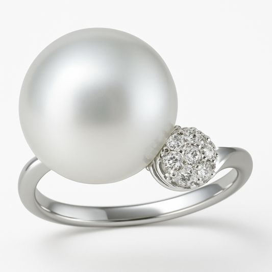 14K White Gold Pearl South Sea Diamond Ring-RG6119SP