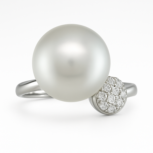 14K White Gold Pearl South Sea Diamond Ring-RG6119SP