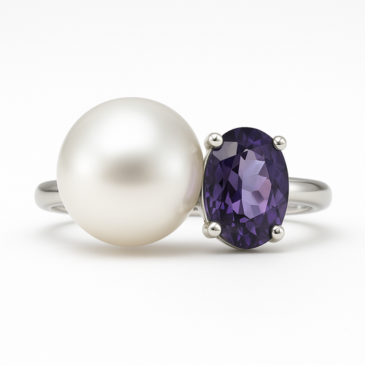 14K White Gold Amethyst Pearl Ring-RG6120MP