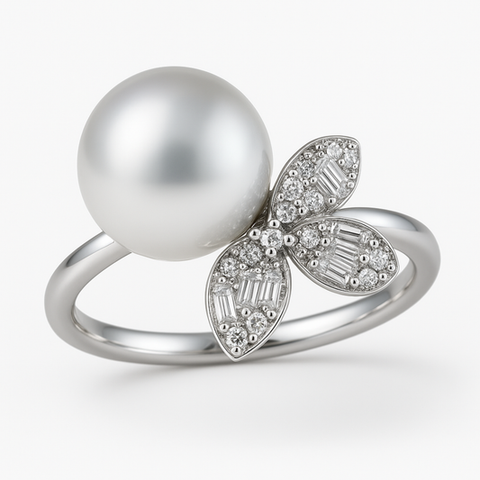 14K White Gold South Sea Pearl Diamond Ring-RG6121SP