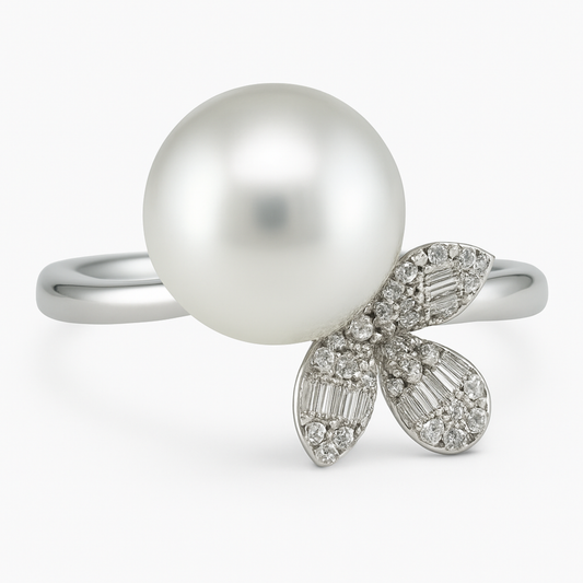 14K White Gold South Sea Pearl Diamond Ring-RG6121SP