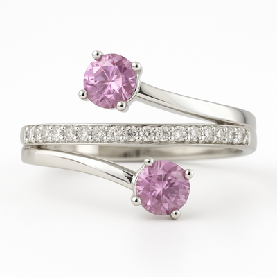 14K White Gold Pink Sapphire Diamond Ring-RG6137PS