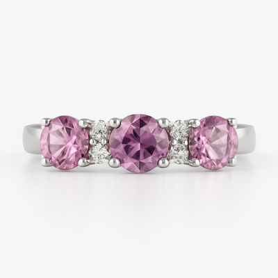 14K White Gold Pink Sapphire Diamond Ring-RG6138PS