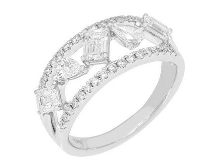 18K White Gold Graduating & Alternating Fancy-Shaped Diamond Band