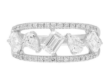 18K White Gold Graduating & Alternating Fancy-Shaped Diamond Band