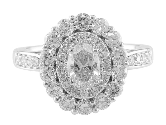 14K White Gold Diamond Oval Halo Engagement Ring