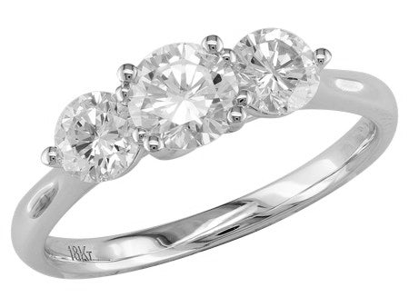 18K White Gold Three Diamond Ring for Women