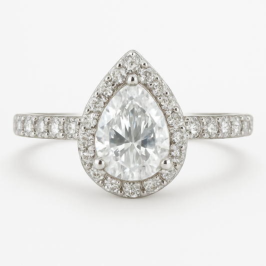18K White Gold Tear Drop Halo Set Diamond Engagement Ring