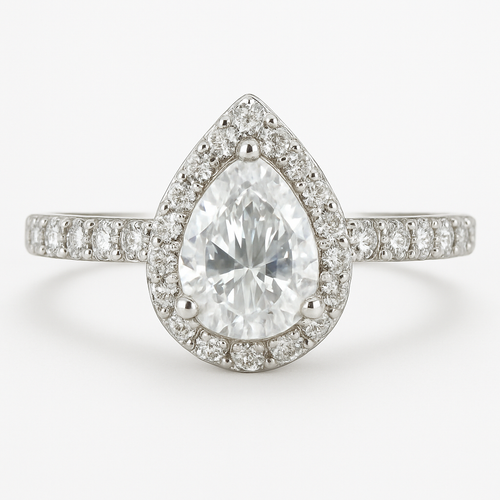18K White Gold Tear Drop Halo Set Diamond Engagement Ring